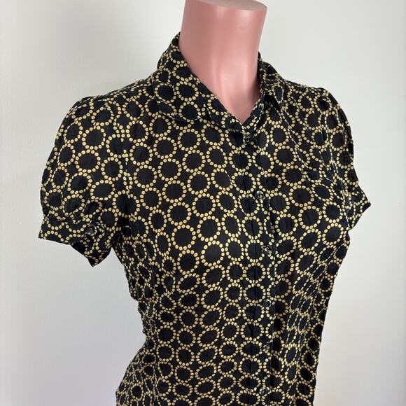 Banana Republic Silk Button Blouse Small black gold preppy old money Y2K - Picture 2 of 12